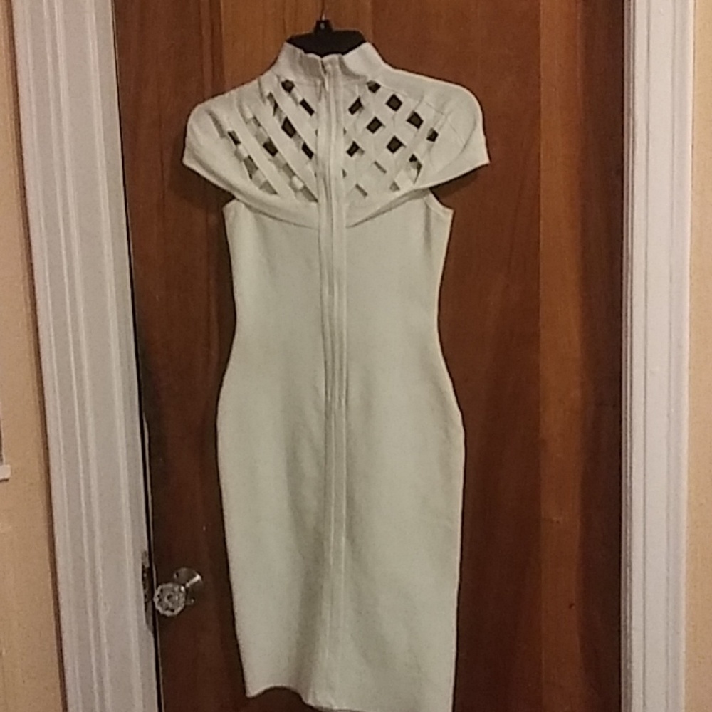 Gracia White Lattice Neck Sheath Dress - Picture 2 of 4